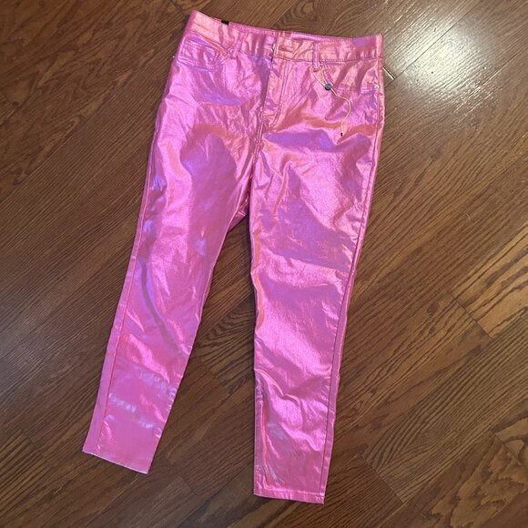 NWT Elite Jeans Skinny Hi-Rise Metallic Shimmer Pink Stretch Ankle Jeans Size XL - Picture 12 of 13